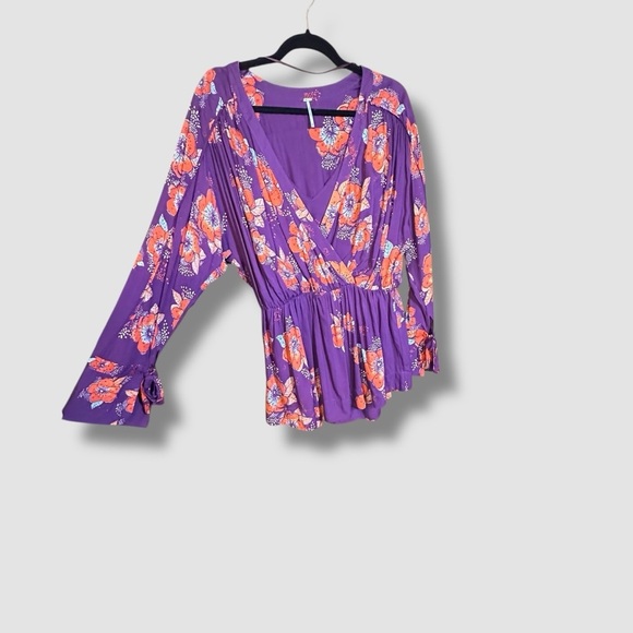 Free People Tuscan Dreams Tunic Small Floral Bohemian Plum Orange Layered - Picture 9 of 9